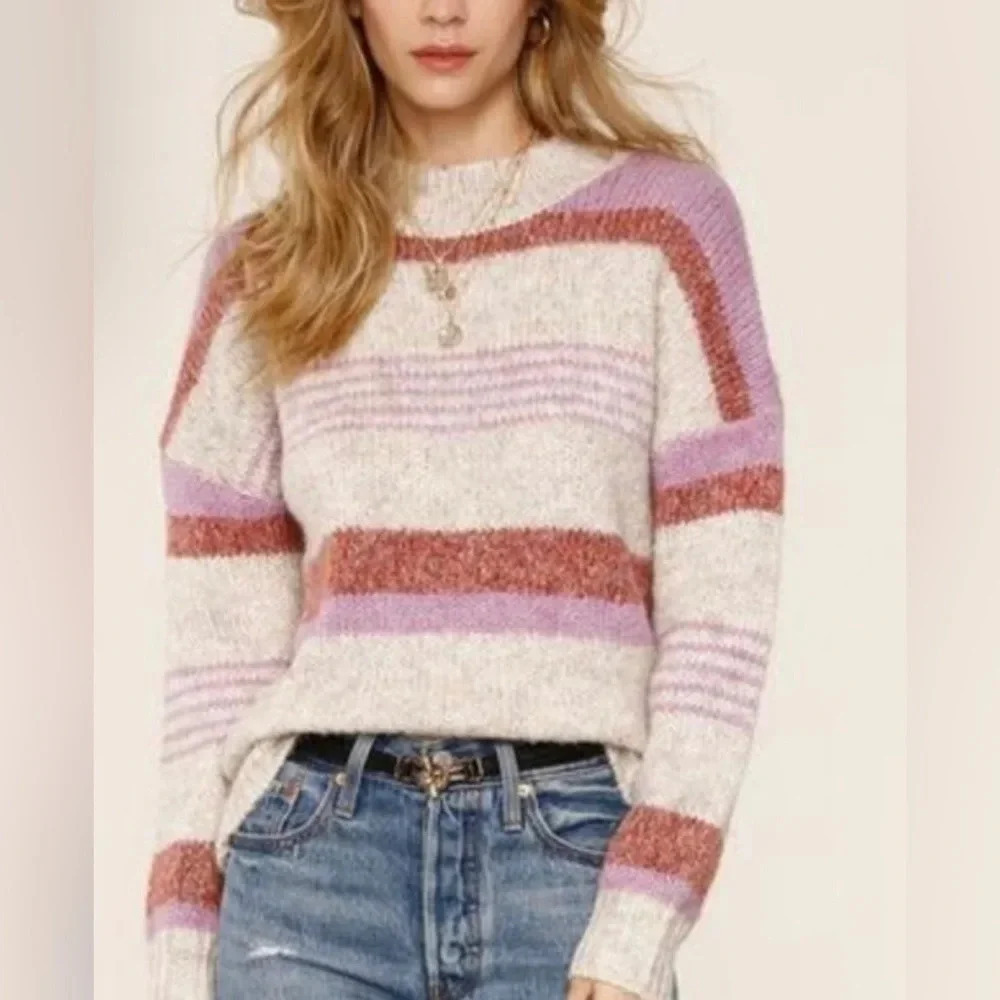 Heartloom Laylana‎ Oatmeal Crewneck Striped Pullover Knit Sweater Size Medium